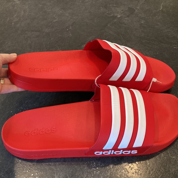 Men adidas cloudfoam red white slides sandals shoes size 18 - new without tags - Picture 5 of 12